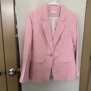 Loft Womens 4 Pink Single Button Blazer Jacket Linen Blend Business Work Wear
